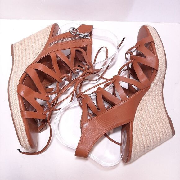 🍁WISHBONE Faux Leather Strappy Lace Up Espadrille Wedge Sandals Heels Shoes - Picture 5 of 13